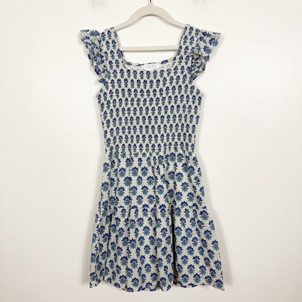 Eyelet & Ivy blue floral cotton smocked dress size 14